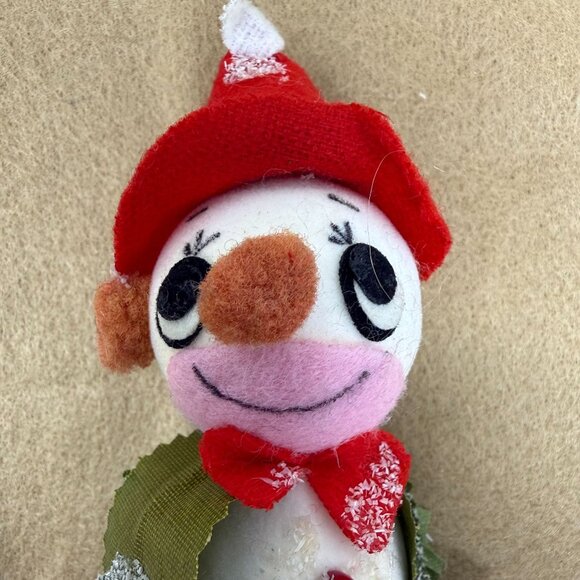 Vintage Felt Snowman Christmas Ornament Red Hat Leaf Scarf Japan Kitschy Big Eye - Picture 2 of 6